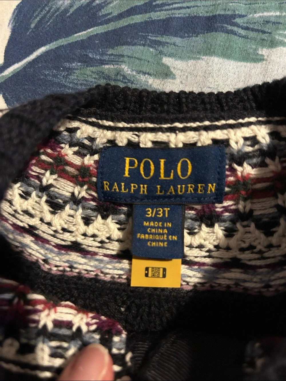Polo by Ralph Lauren Navy Cable Knit Cardigan with Multicolor Fair Isle Yoke